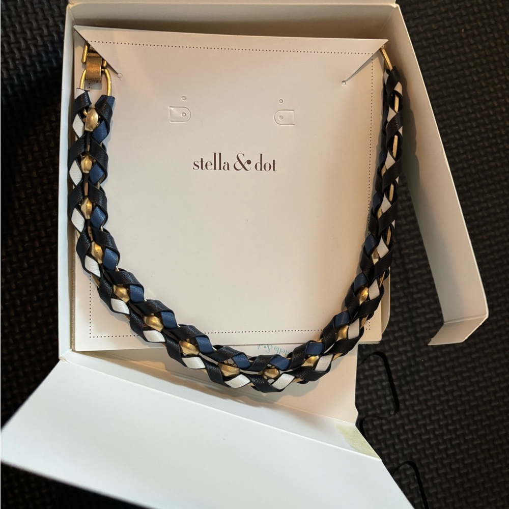 Stella & Dot Navy and Gold Braided Necklace